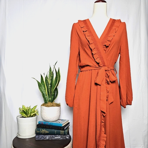 Long Sleeve Ruffle Wrap Maxi Dress - Picture 2 of 8